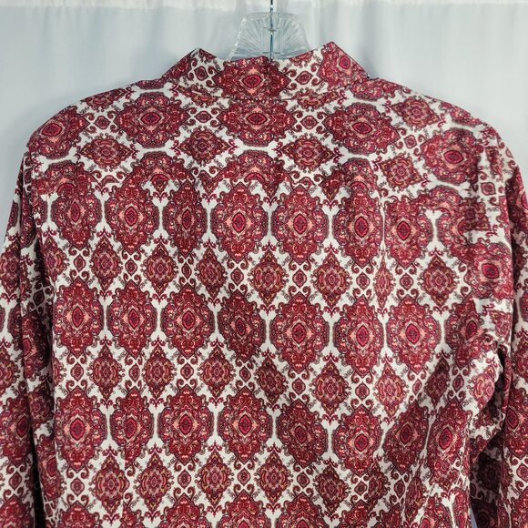 Lands' End No Iron Blouse Size 8 Red & White Paisley Supima Cotton - Picture 7 of 9
